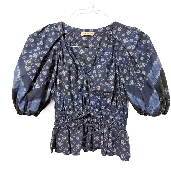 Ulla Johnson Tops - ❤️ Ulla Johnson Navy Blue Patterned Blouse | Small | Puff Sleeve & Waist Details